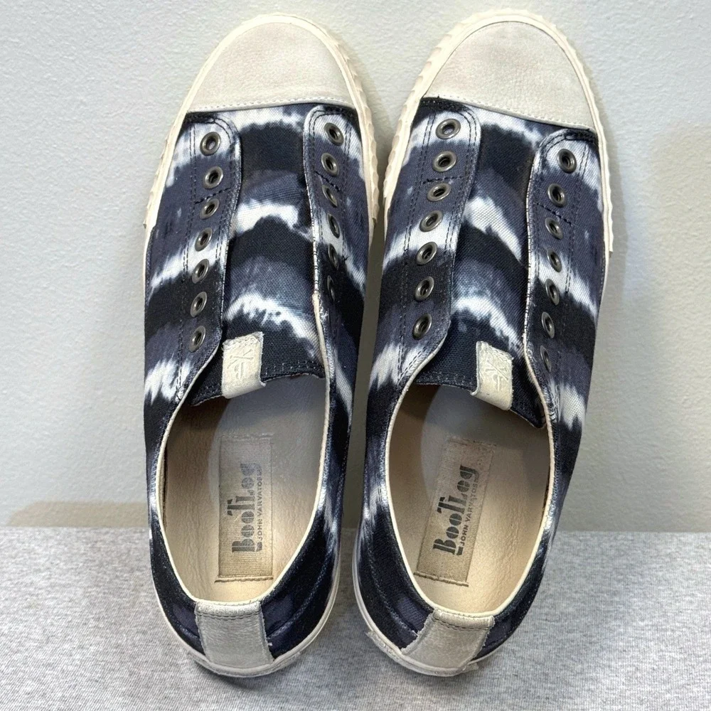 JOHN VARVATOS Bootleg Tie Dye Canvas Sneakers Mens 9M Blue Vulcanized Slip On